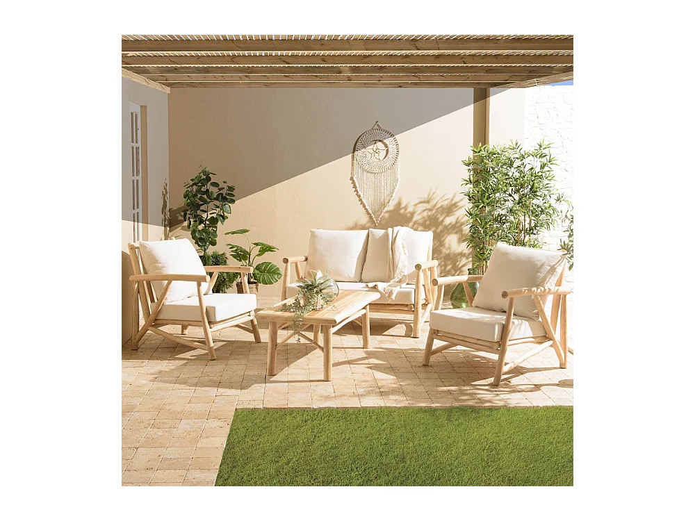 WILL - Ensemble MADURA : canapé 2 p. 2 fauteuils 1 table basse en teck