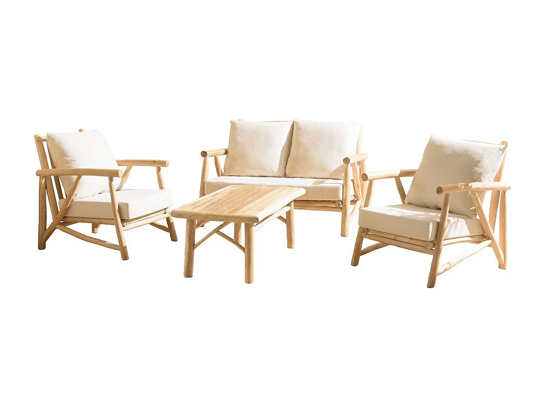WILL - Ensemble avec canapé 2 p. 2 fauteuils et 1 table basse bois de teck