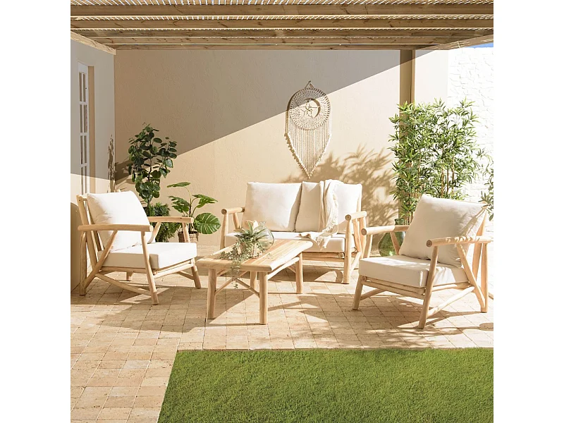 WILL - Ensemble avec canapé 2 p. 2 fauteuils et 1 table basse bois de teck