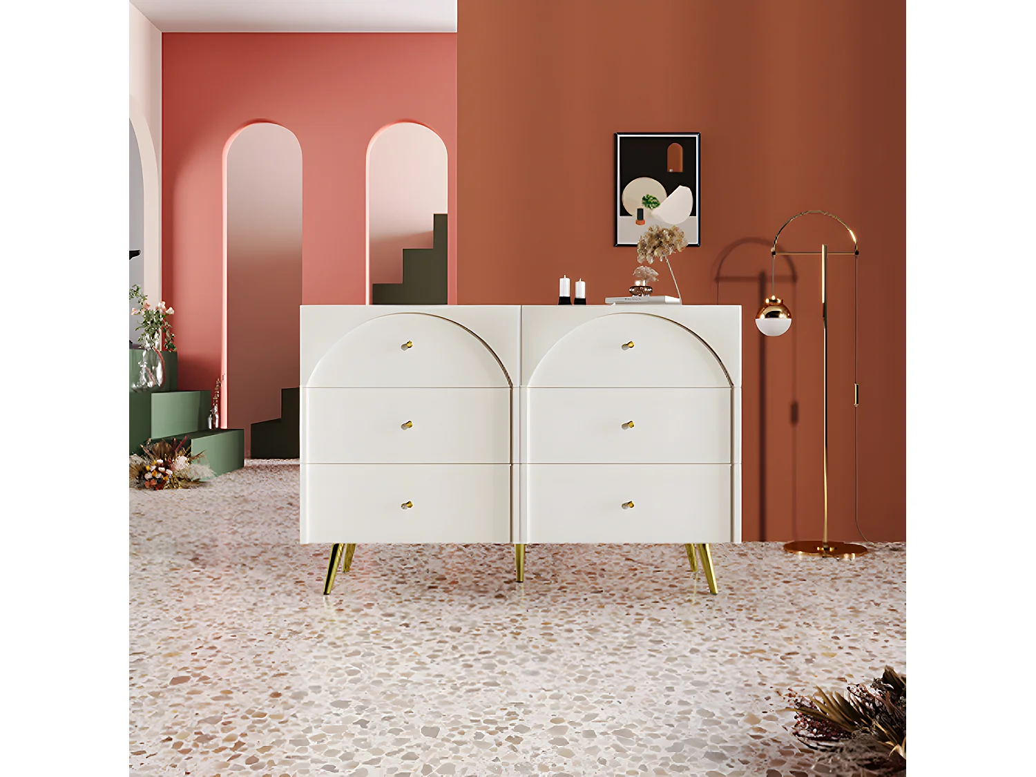 Commode à tiroirs avec 6 tiroirs buffet pour chambres et tous les salons blanc crème