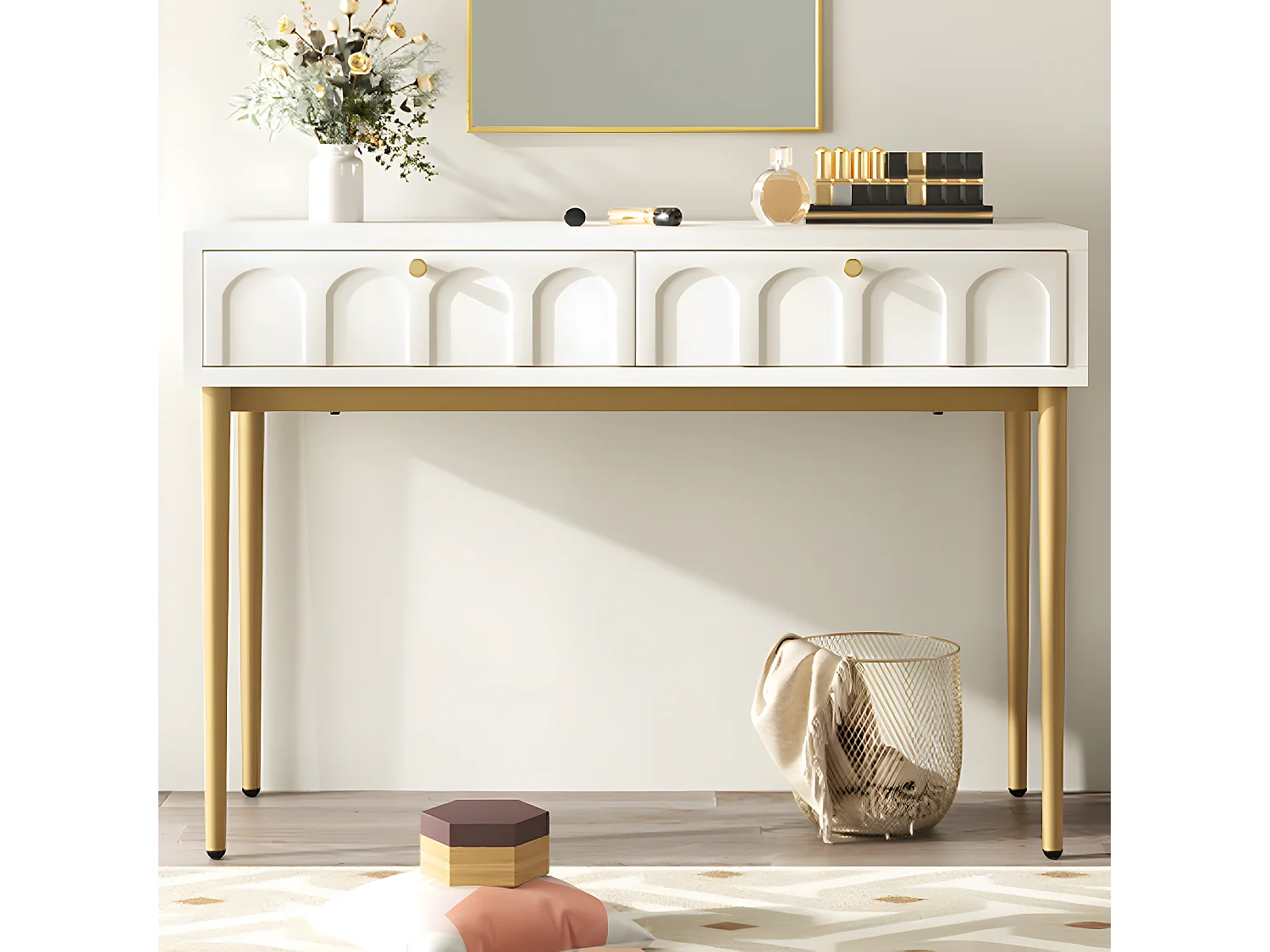 Commode Coiffeuse avec 2 tiroirs chambre buffet tiroir commode blanc crème