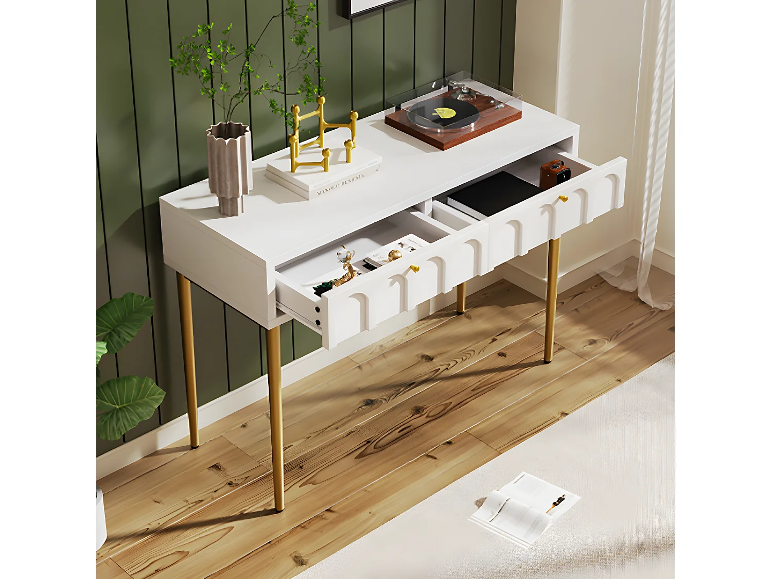 Commode Coiffeuse avec 2 tiroirs chambre buffet tiroir commode blanc crème