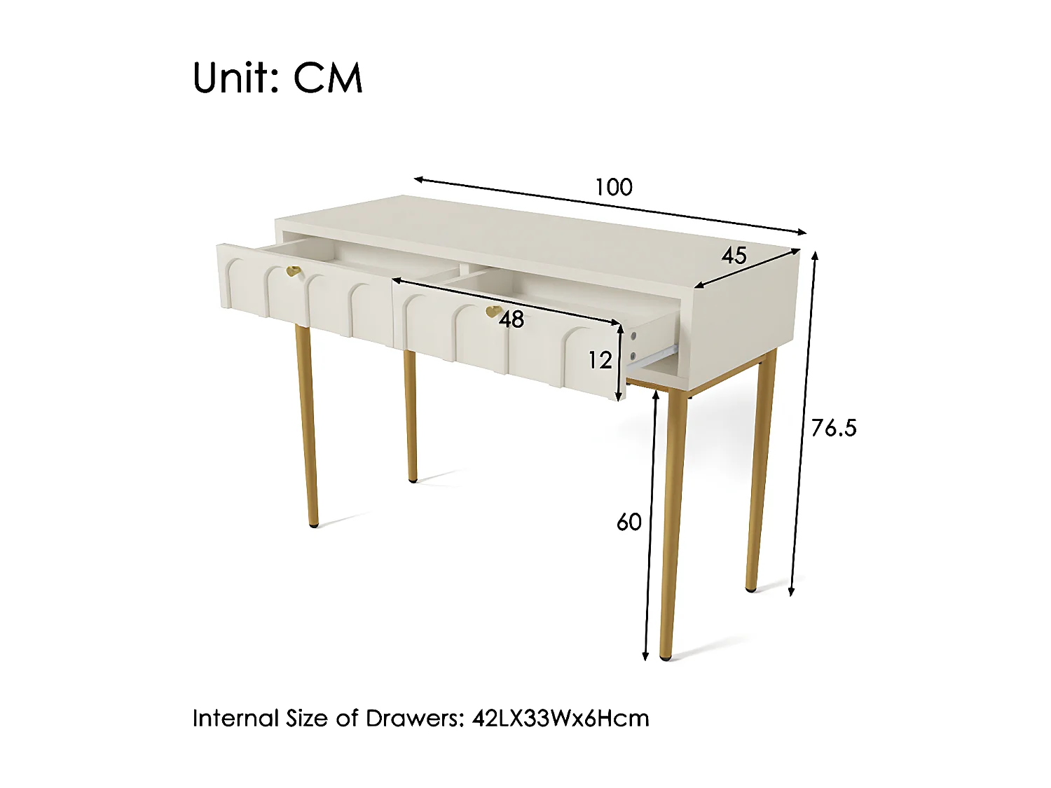 Commode Coiffeuse avec 2 tiroirs chambre buffet tiroir commode blanc crème