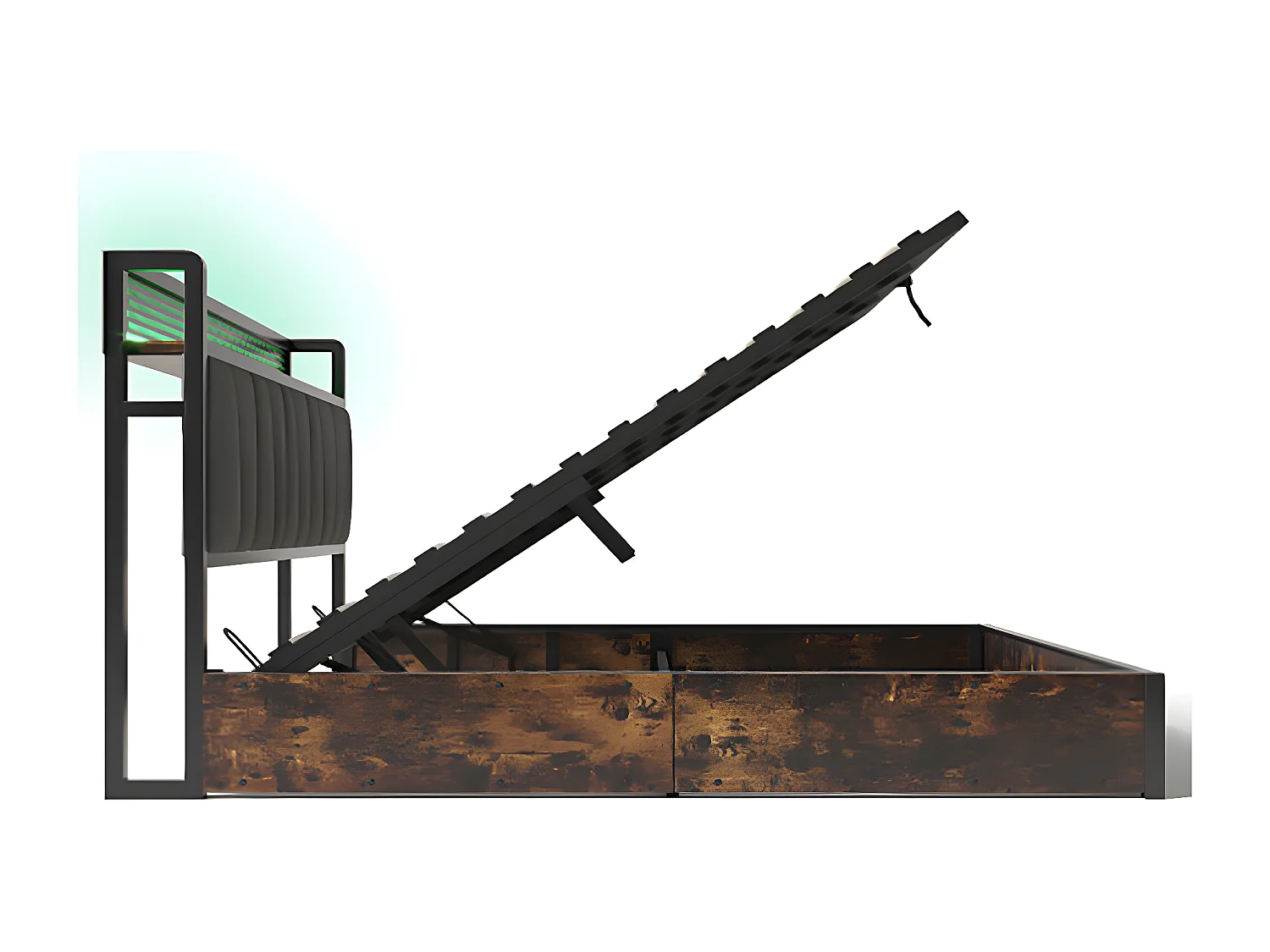 Lit adulte Lit coffre Lit rembourré lit en métal LED App Control lit double140x200 cm sommier à lattes en bois gris