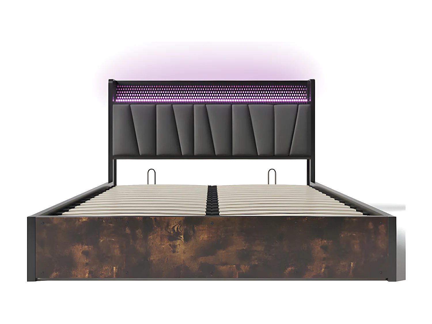 Lit adulte Lit coffre Lit rembourré lit en métal LED App Control lit double160x200 cm sommier à lattes en bois gris