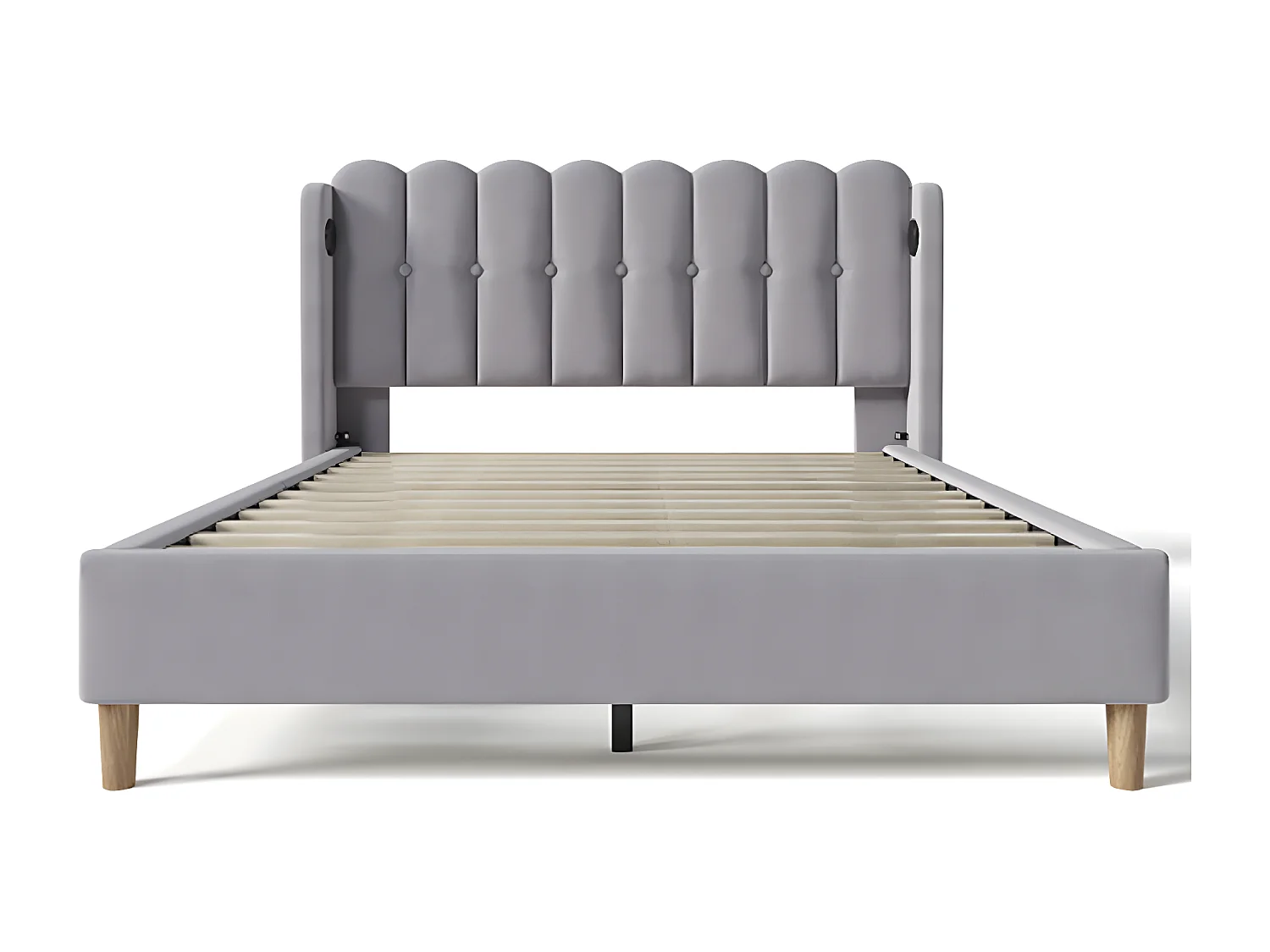 Lit adulte Lit rembourré lit double avec fonction de chargement USB Type C cadre de lit avec sommier à lattes lit 140 x 200 cm gris
