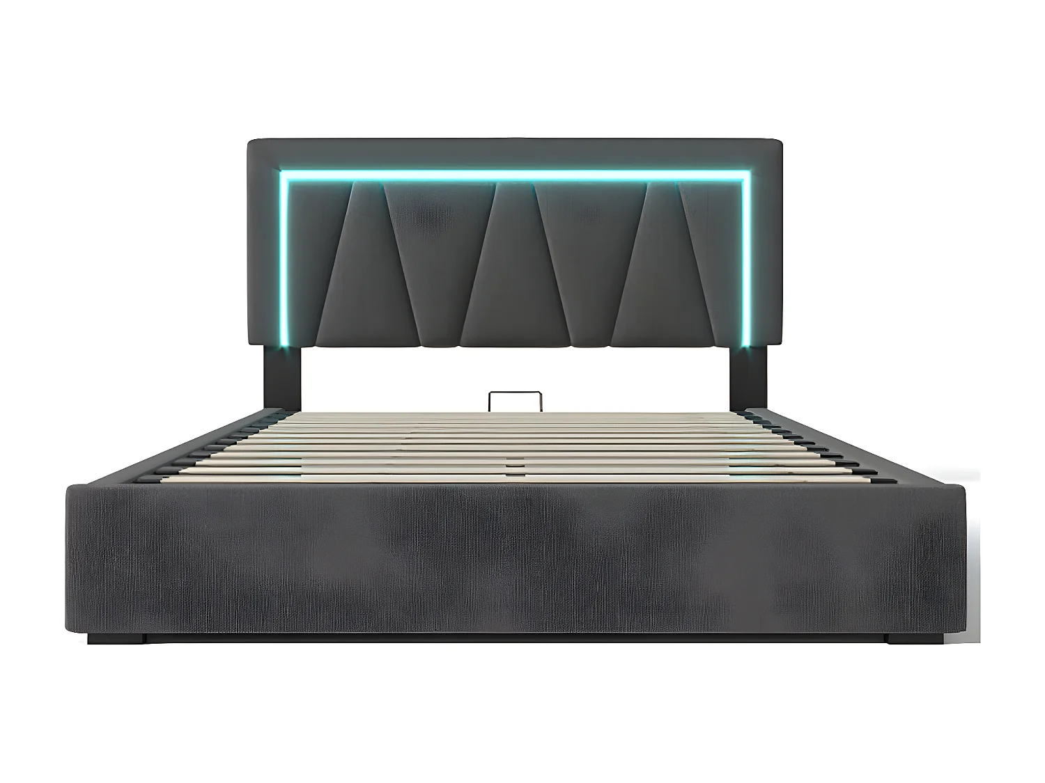 Lit adulte Lit coffre lit double LED avec fonction de chargement USB Type C et éclairage LED lits de rangementm Lit rembourré 160x200 Gris avec matelas