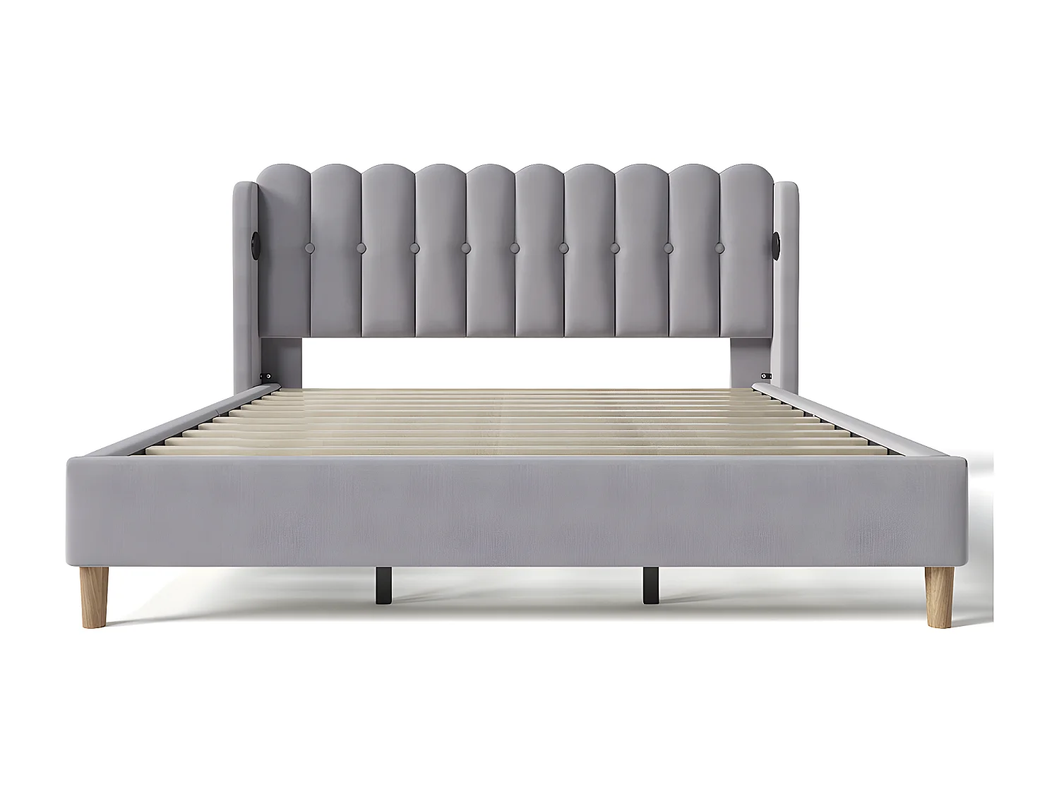 Lit adulte Lit rembourré lit double avec fonction de chargement USB Type C cadre de lit avec sommier à lattes lit 180 x 200 cm gris