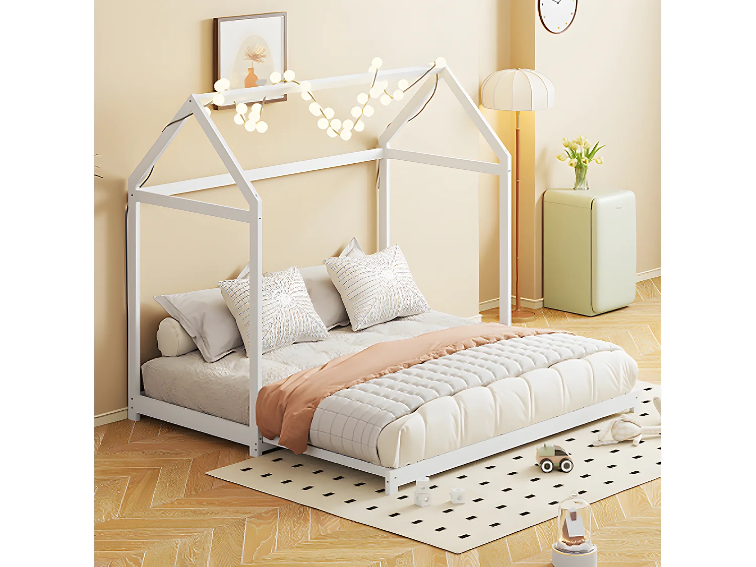 Lit enfant extensible canapé-lit 90x190 cm cadre de lit en bois massif avec sommier à lattes lit simple blanc
