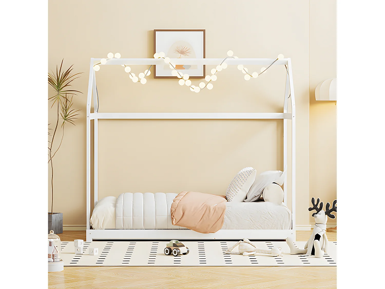 Lit enfant extensible canapé-lit 90x190 cm cadre de lit en bois massif avec sommier à lattes lit simple blanc