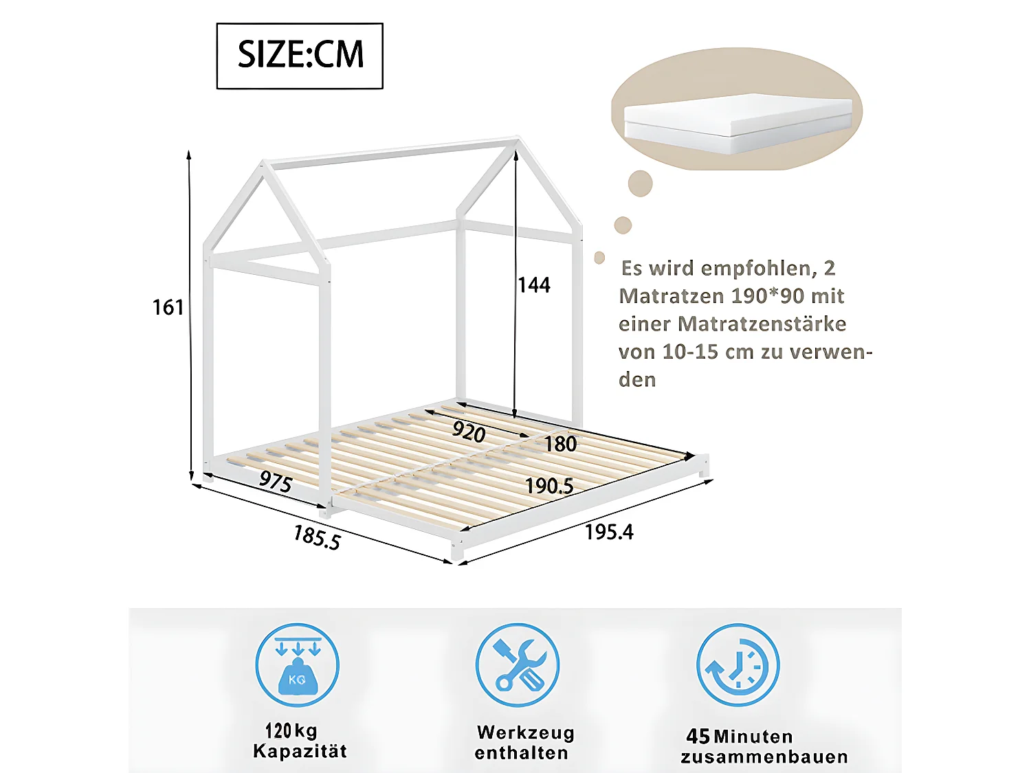 Lit enfant extensible canapé-lit 90x190 cm cadre de lit en bois massif avec sommier à lattes lit simple blanc