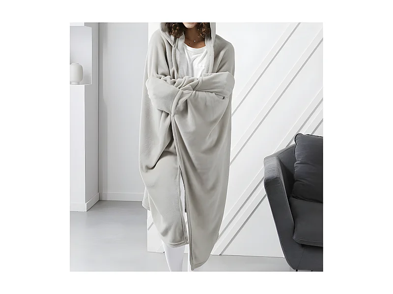 Fleece deken met mouwen en capuchon, duinkleur, 165 x 115 cm