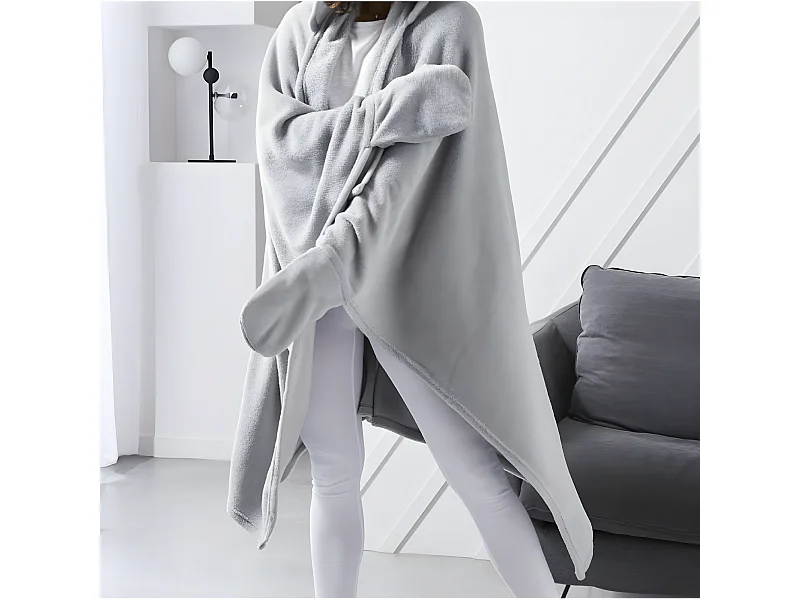 Couverture Plaid TV Polaire avec Manches et Capuche 165x115cm