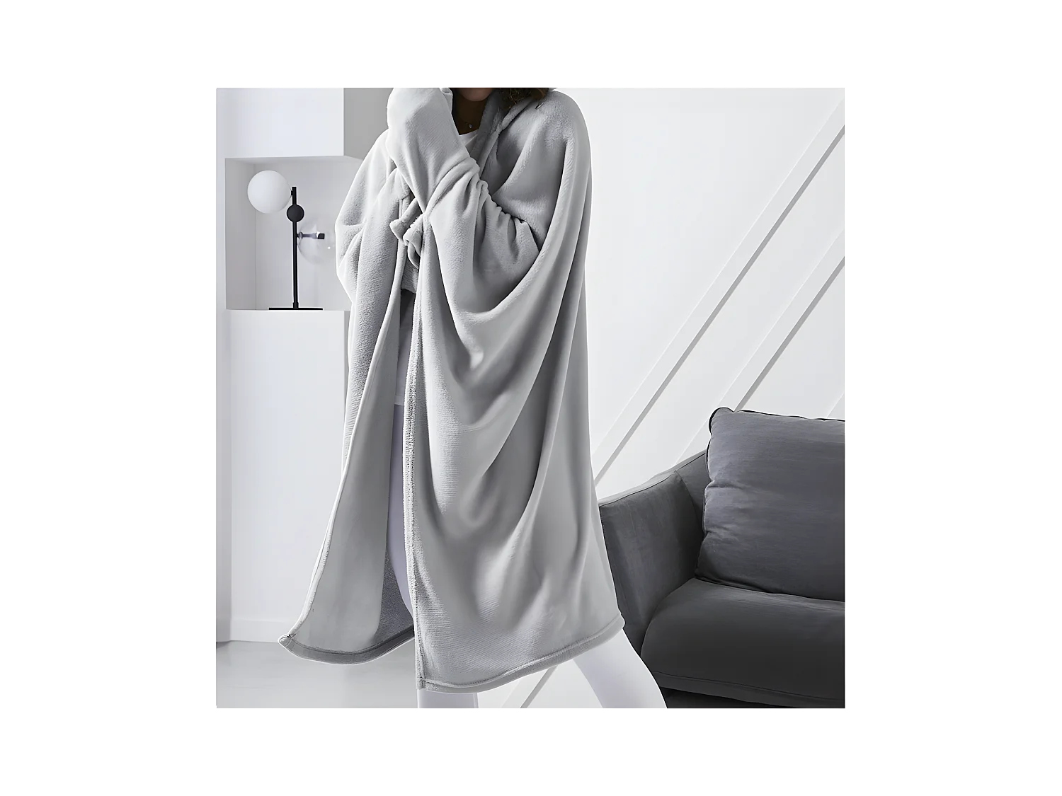 Fleece deken met mouwen en capuchon, staalkleur, 165 x 115 cm