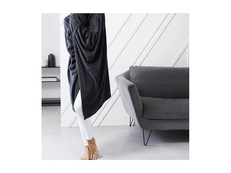 Fleece deken met mouwen en capuchon antraciet 165 x 115 cm