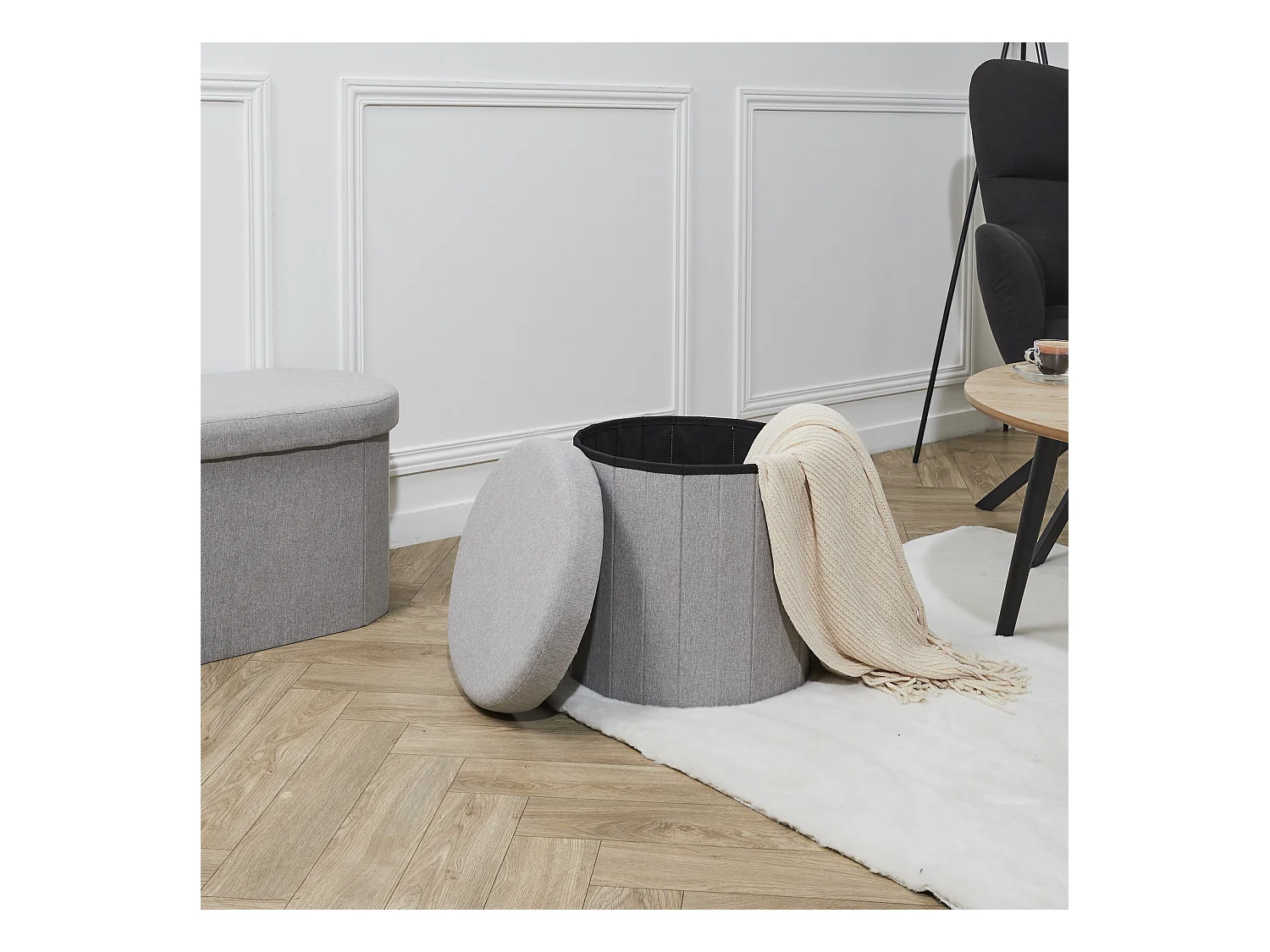 Coffre Pouf Pliable Gris Pills Gris