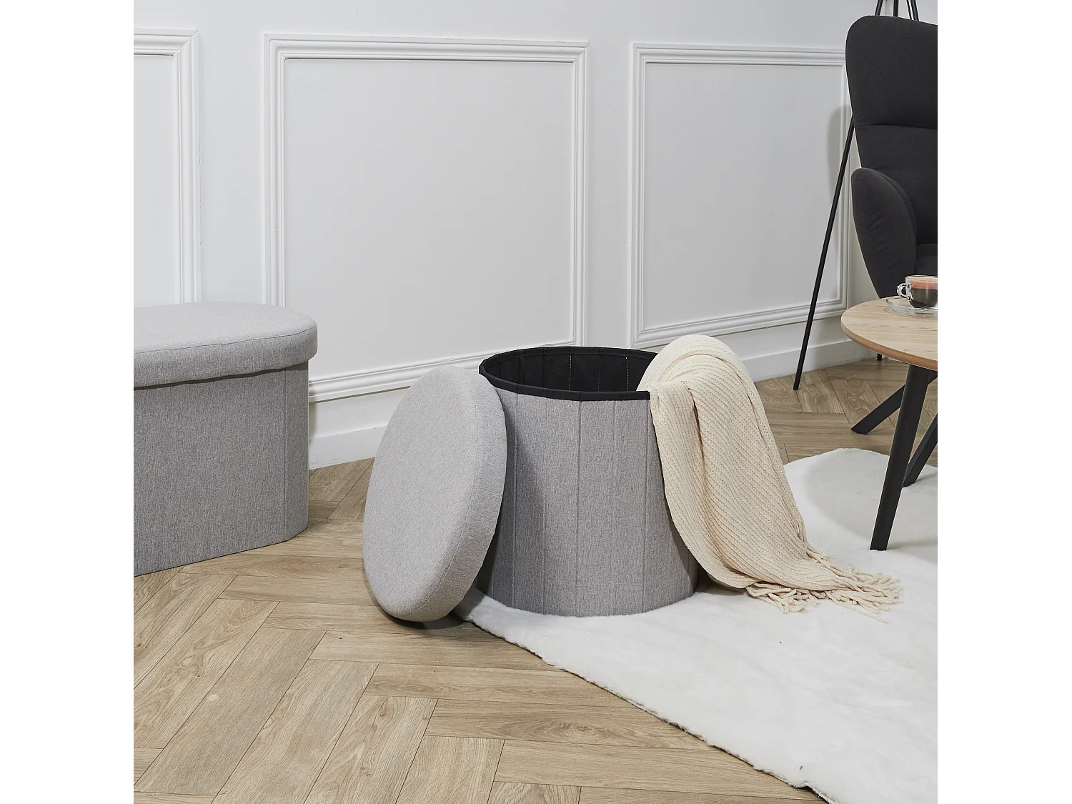 Coffre Pouf Pliable Gris Pills Gris