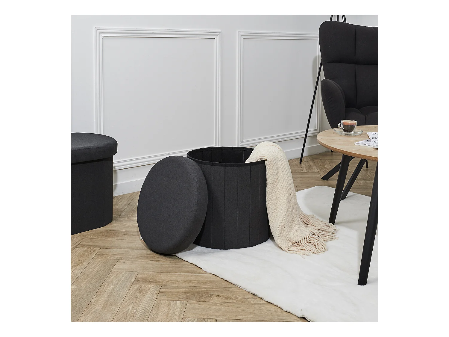 Coffre Pouf Pliable Noir Pills Noir