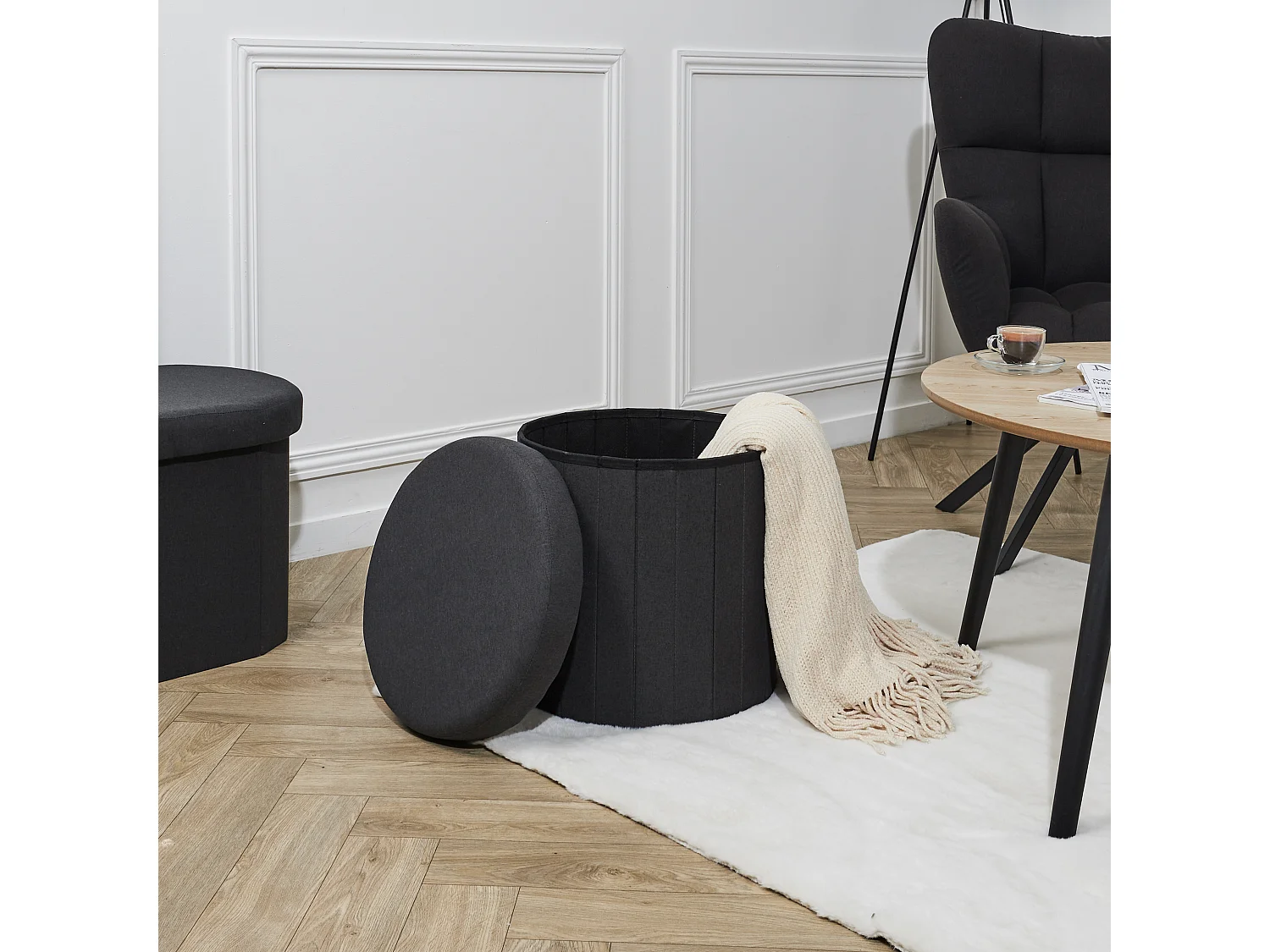 Coffre Pouf Pliable Noir Pills Noir