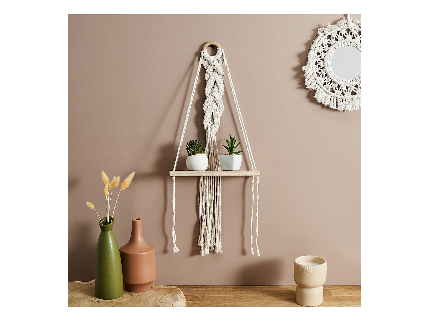 Etagere L25cm Deco Boho Beige, Marron
