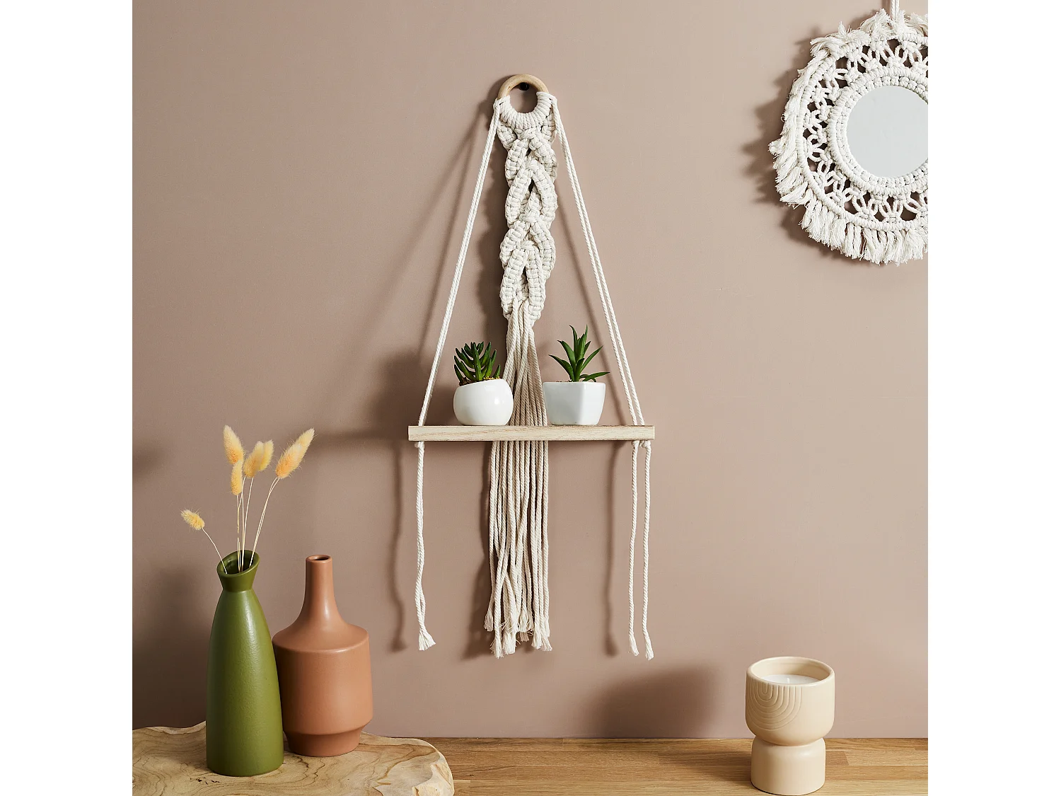 Etagere L25cm Deco Boho Beige, Marron