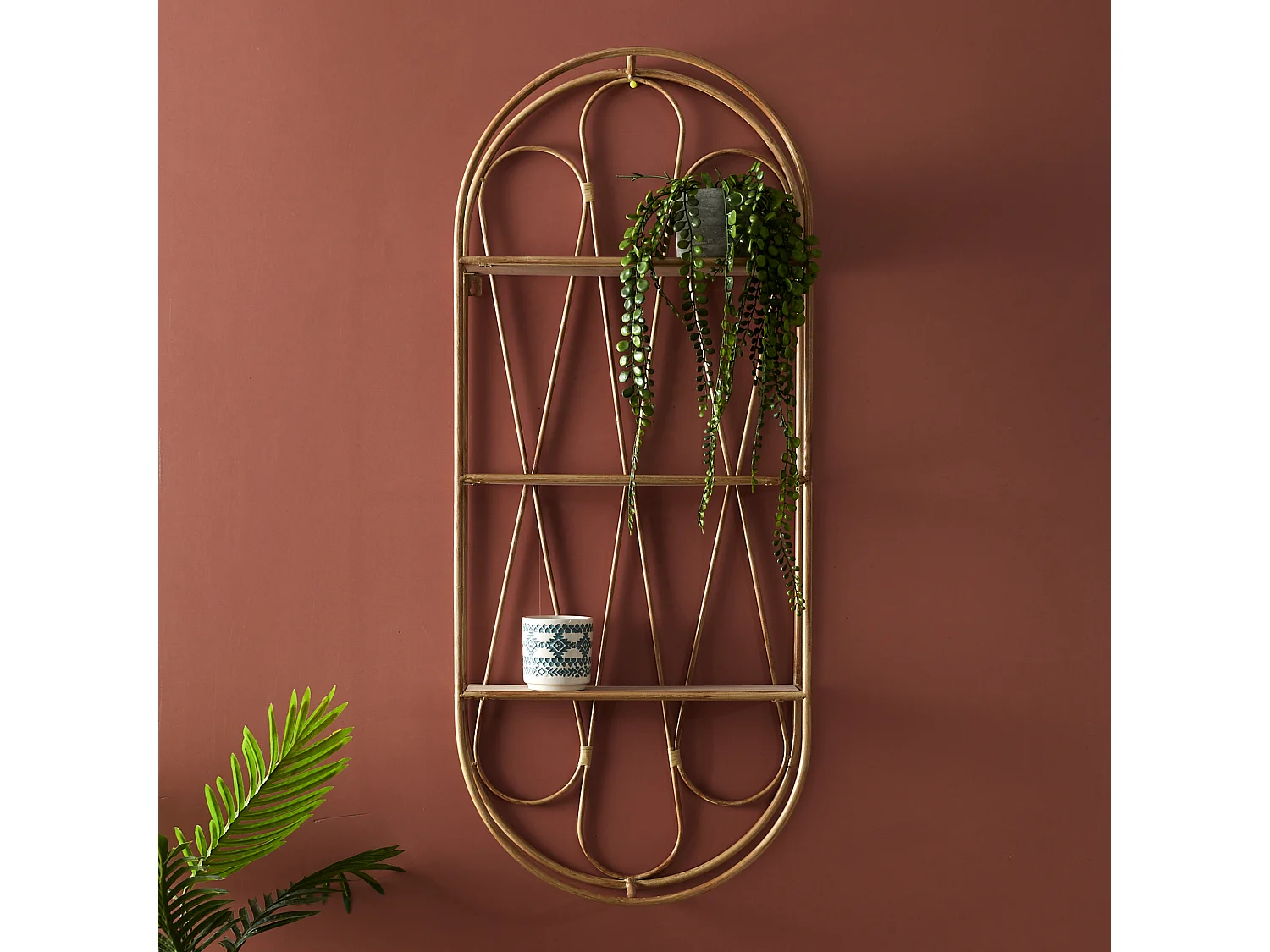 Mensola da Parete Decorativa Java 96 cm Asimmetrica in Legno e Metallo, Design Pratico per Oggetti e Piante