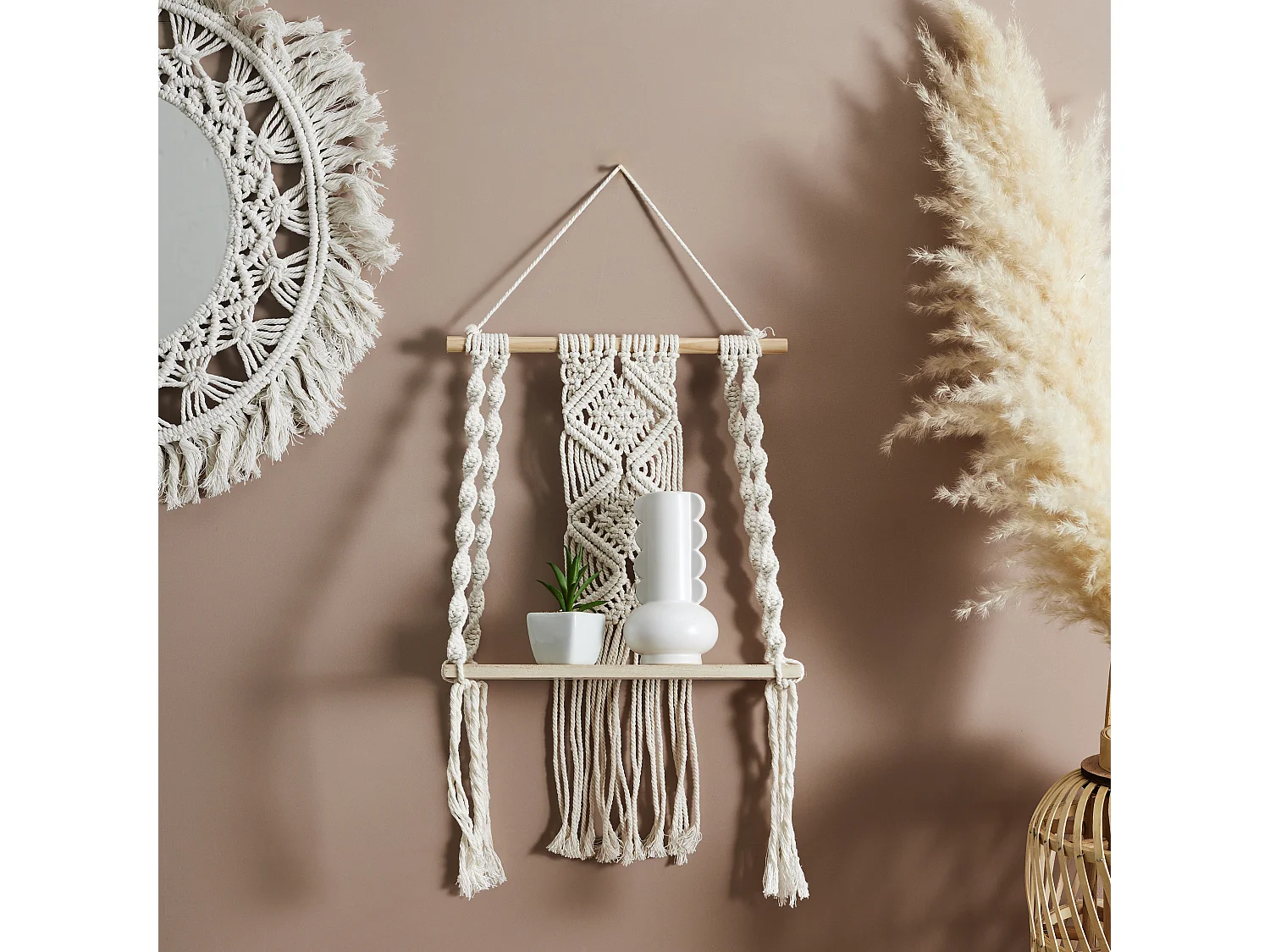 Etagere L30cm Deco Boho Beige, Marron