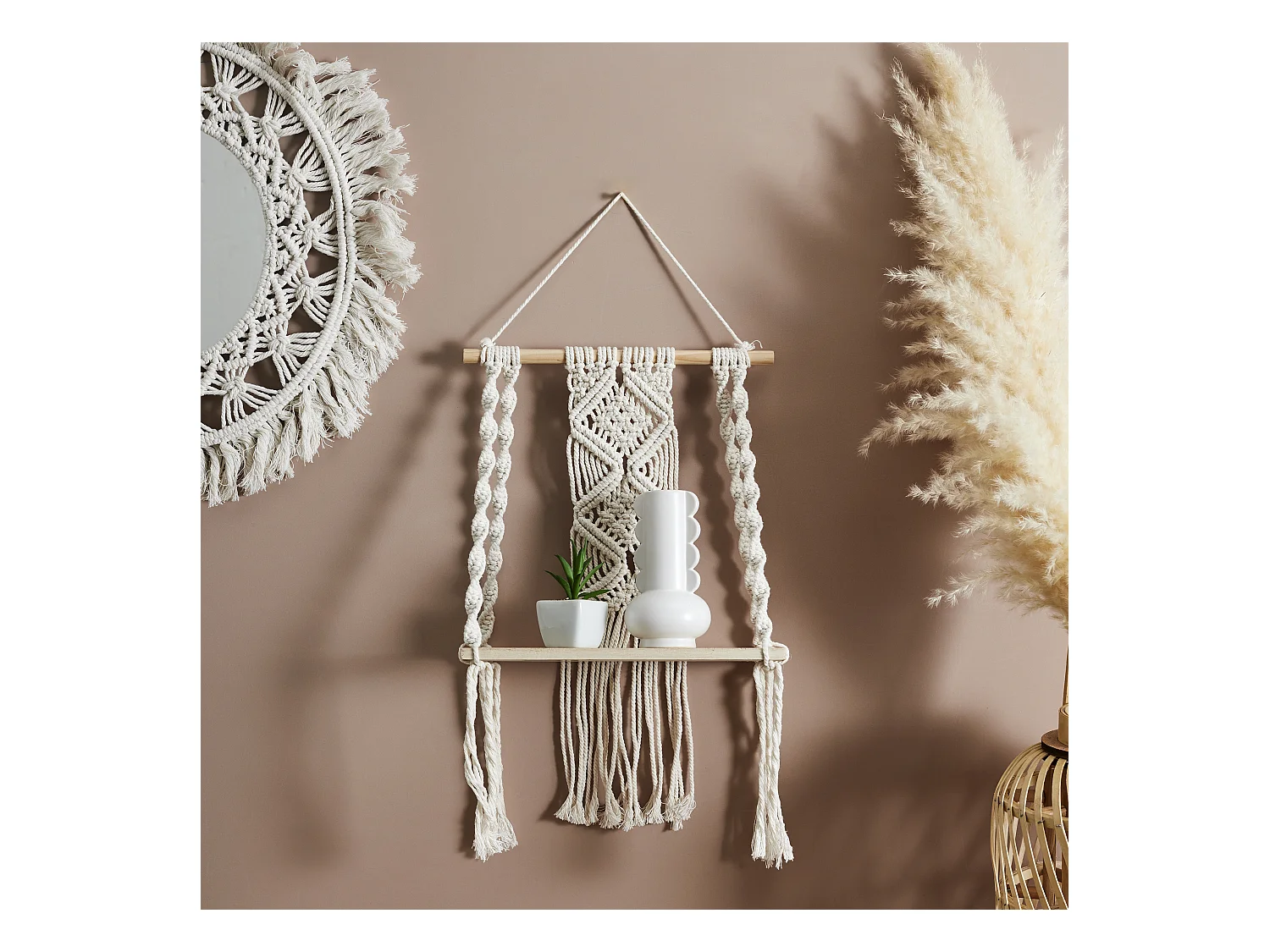 Etagere L30cm Deco Boho Beige, Marron