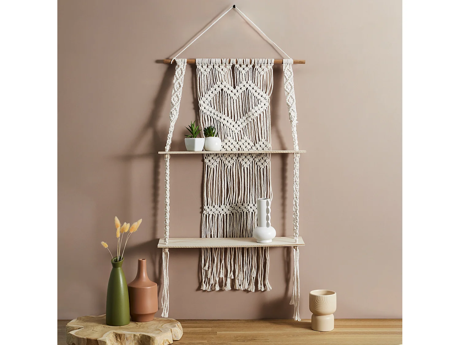 Etagere Deco Double Boho Beige, Marron