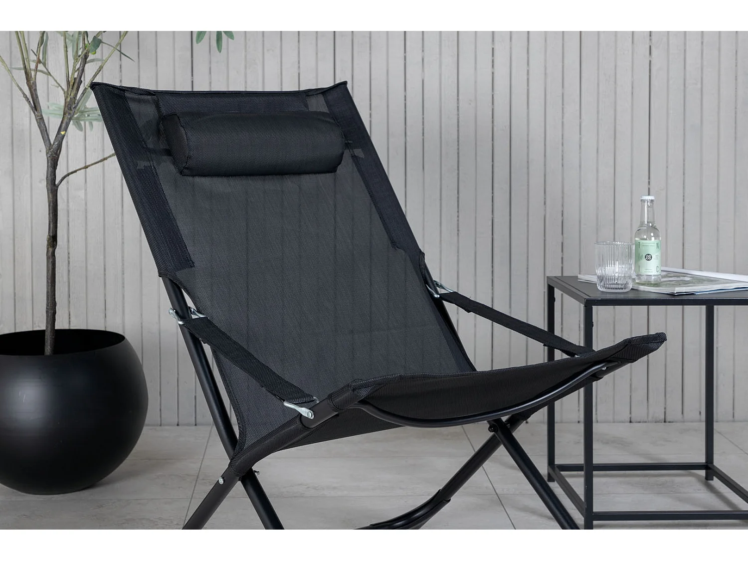 Seville Chaise longue de jardin, chaise de plage pliante, noir.