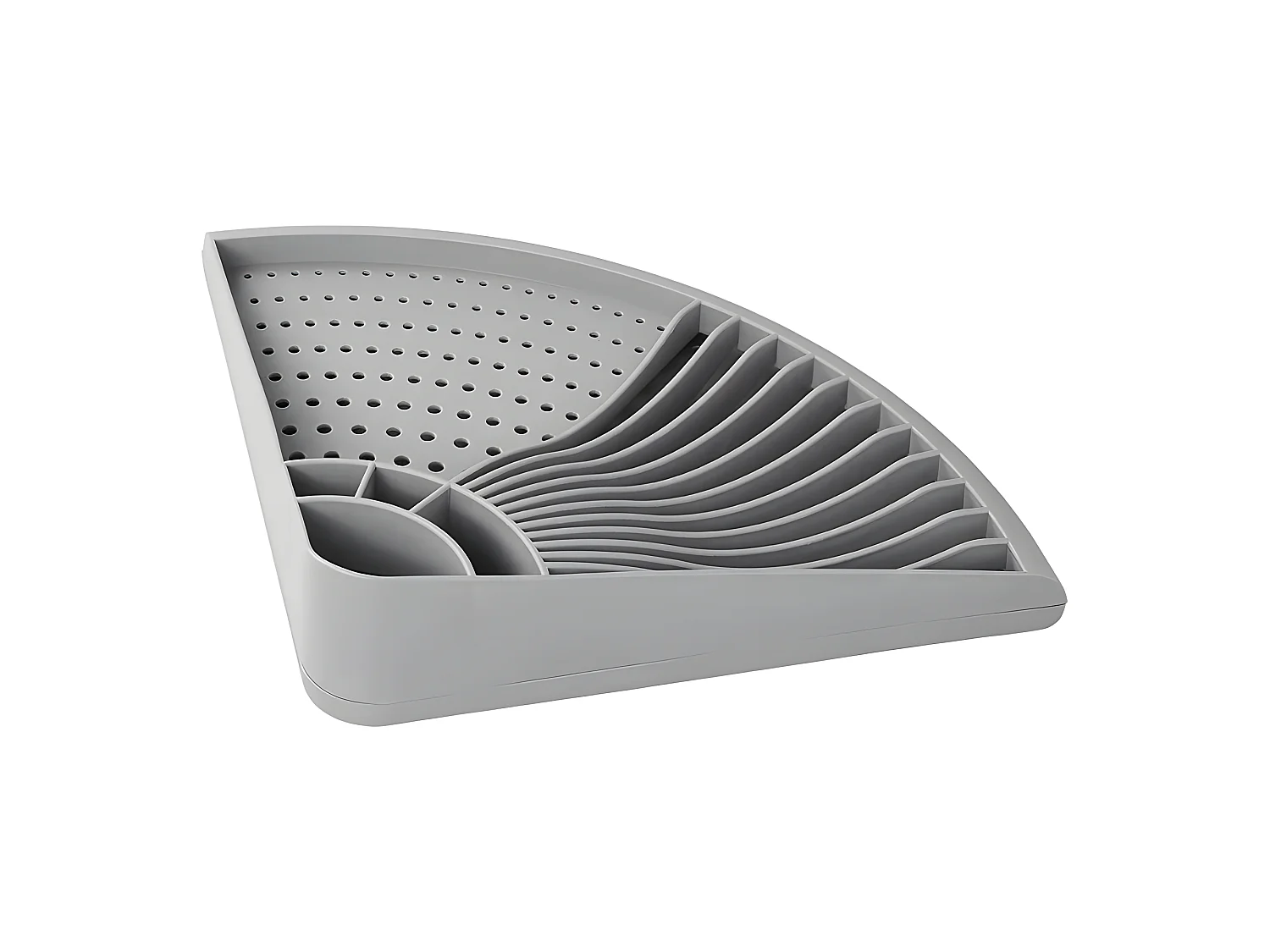 Odpływ do Naczyń o Małym Kącie z 4 Przegrodami na Sztućce i Miejscem na 11 Talerzy z Szarego Tworzywa PP