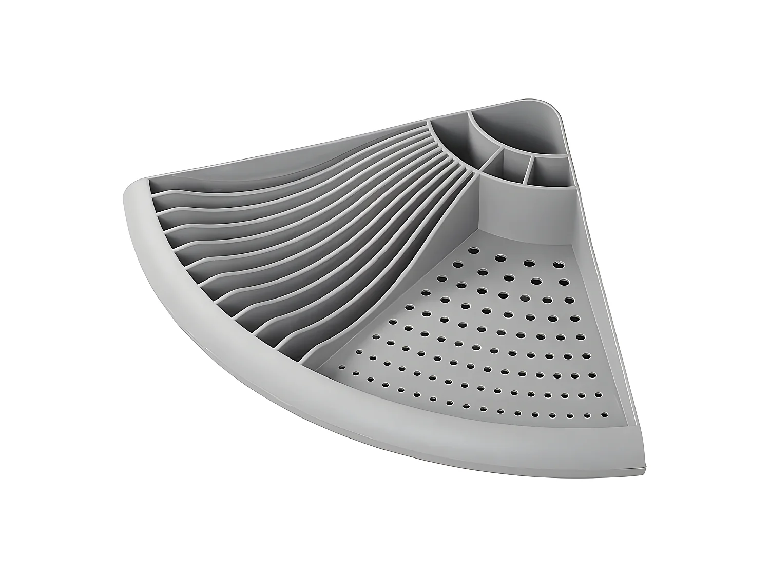 Escorredor de Louça de Canto Compacto com 4 Compartimentos para Talheres e Espaço para 11 Pratos em PP Cinza Escuro