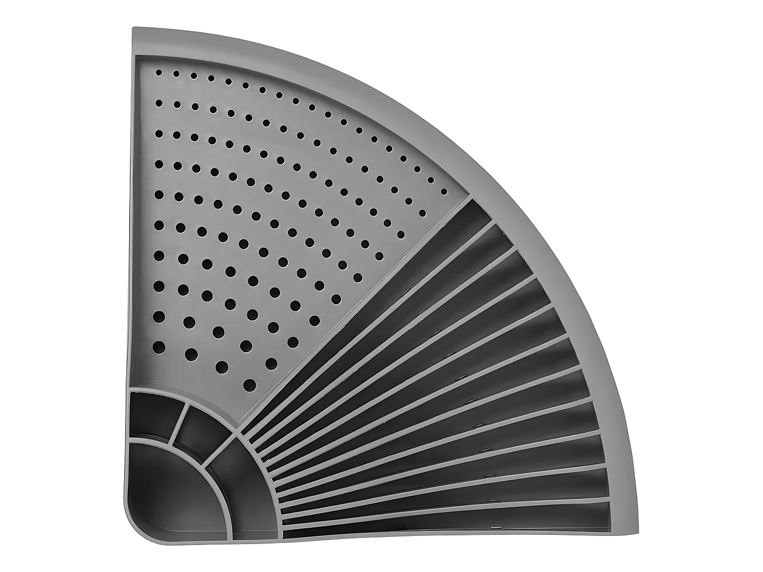 Escorredor de Louça de Canto Compacto com 4 Compartimentos para Talheres e Espaço para 11 Pratos em PP Cinza Escuro