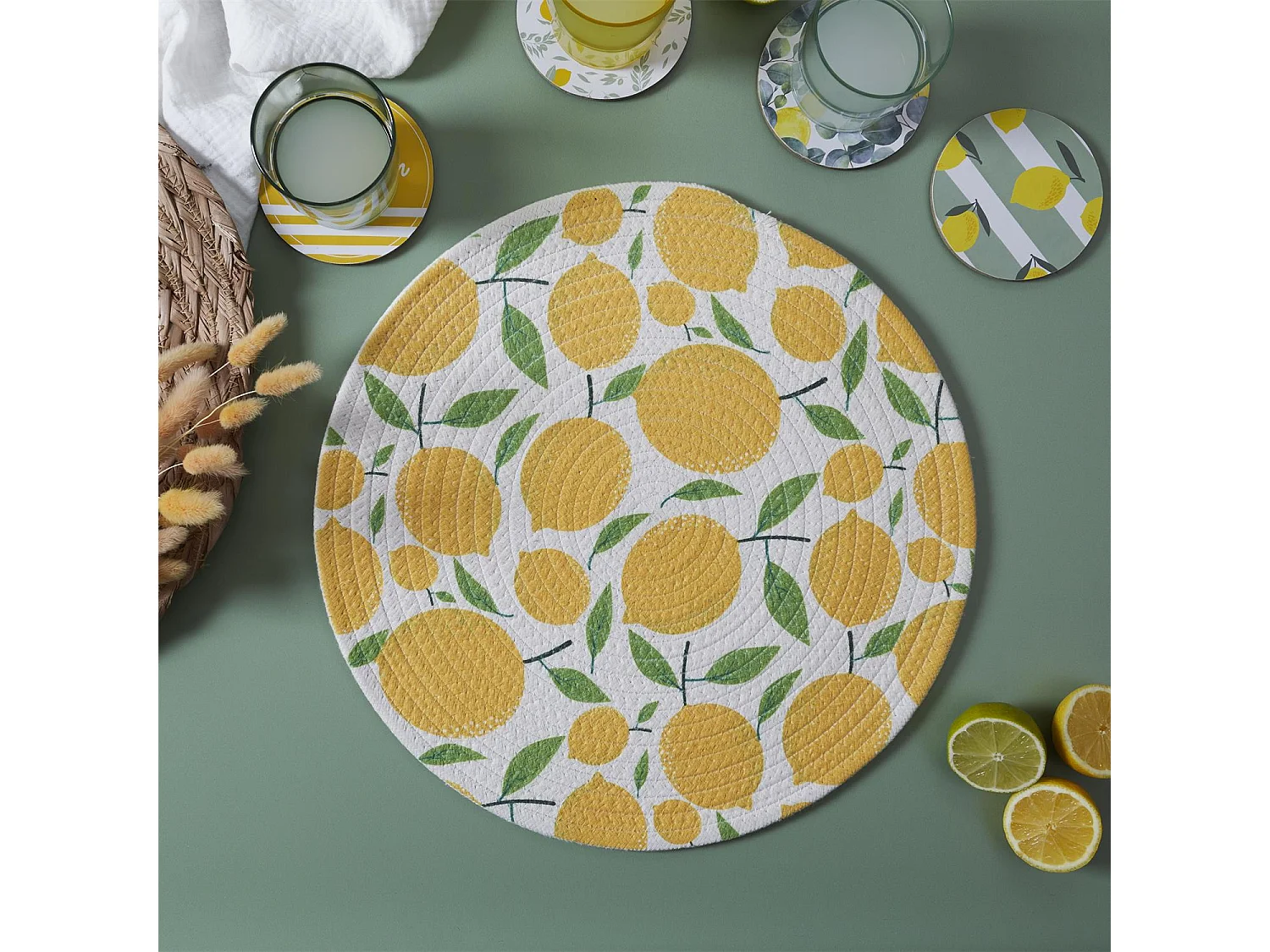 Set de Table Rond Imprimé "Citron" 38cm Jaune