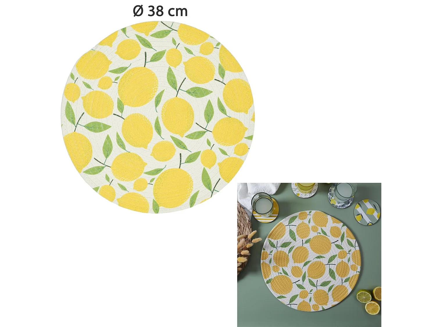 Set de Table Rond Imprimé "Citron" 38cm Jaune
