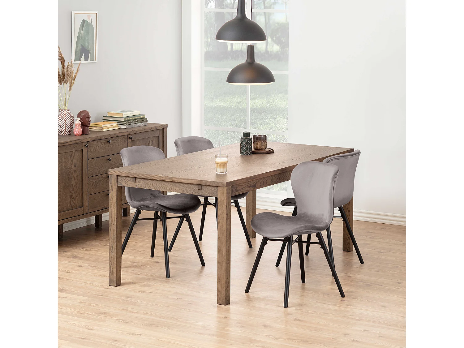 Lot de 2 chaises en velours gris anthracite