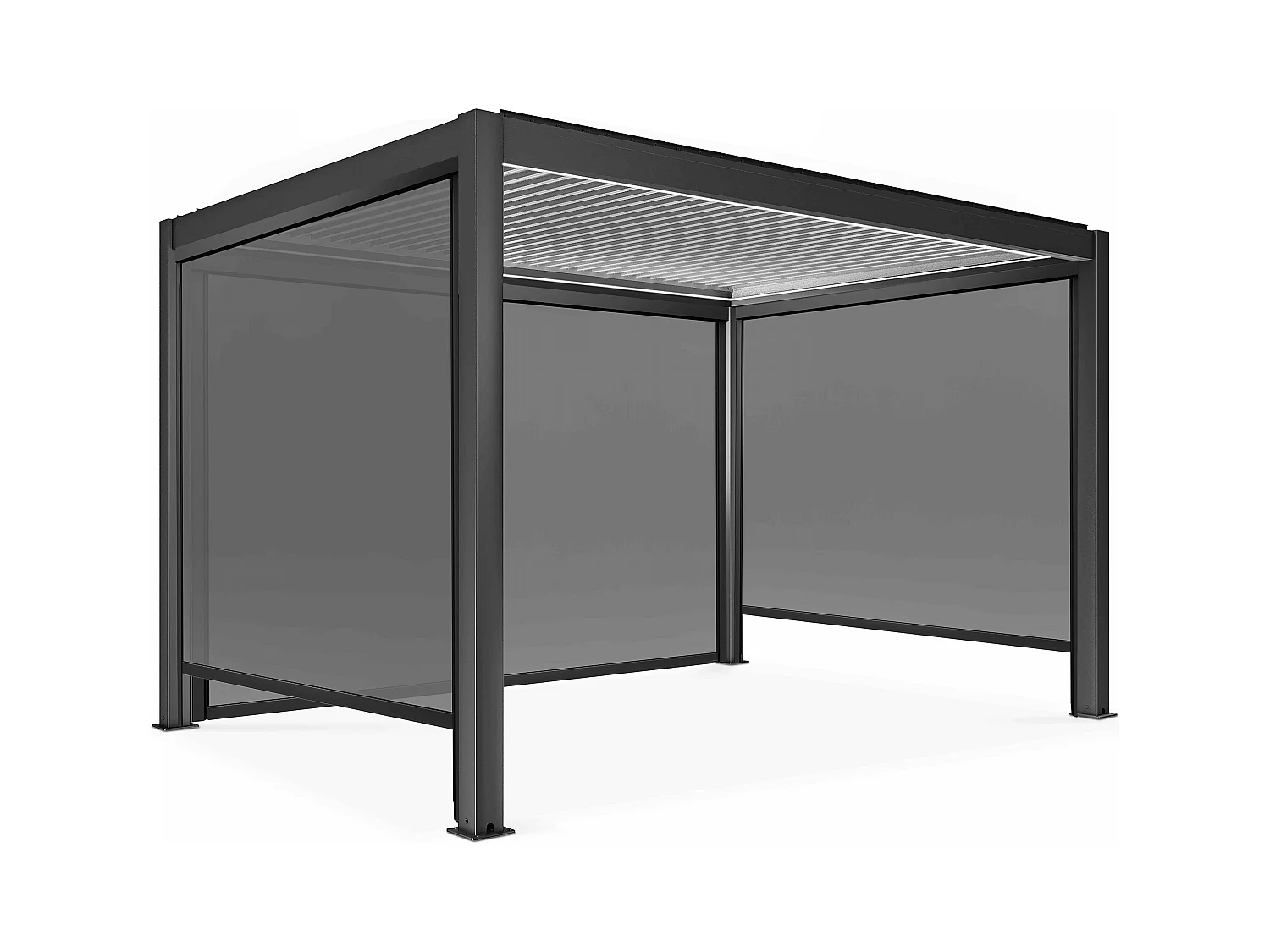 Pergola bioclimatique autoportée motorisée éclairée 3x4m et 3 stores