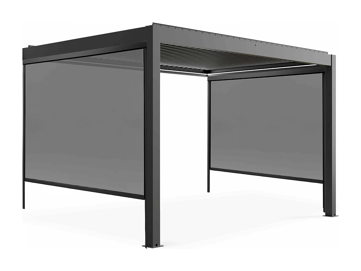 Pergola bioclimatique adossée et motorisée éclairée 3x4m et 2 stores