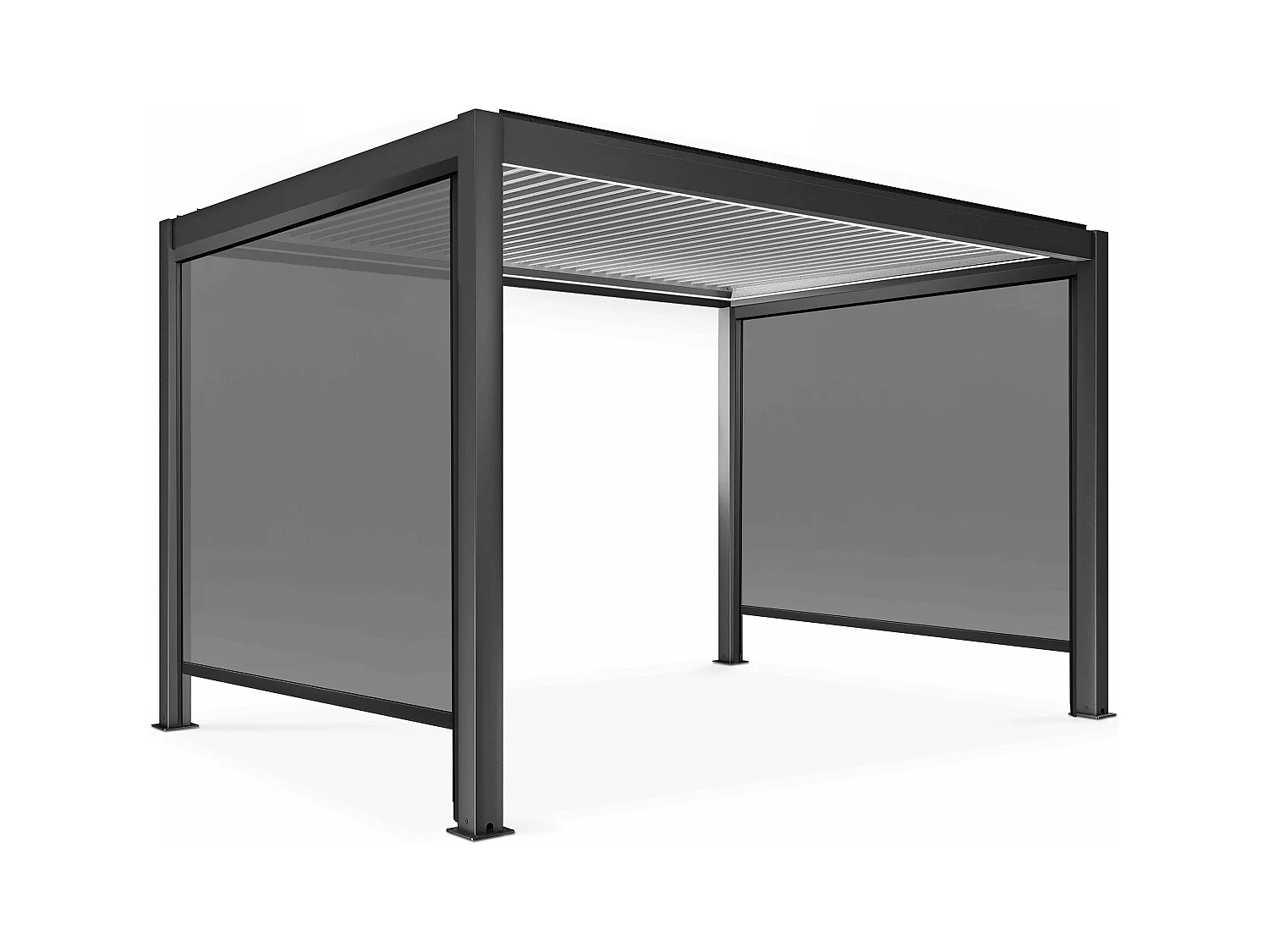 Pergola bioclimatique autoportée motorisée éclairée 3x4m et 2 stores