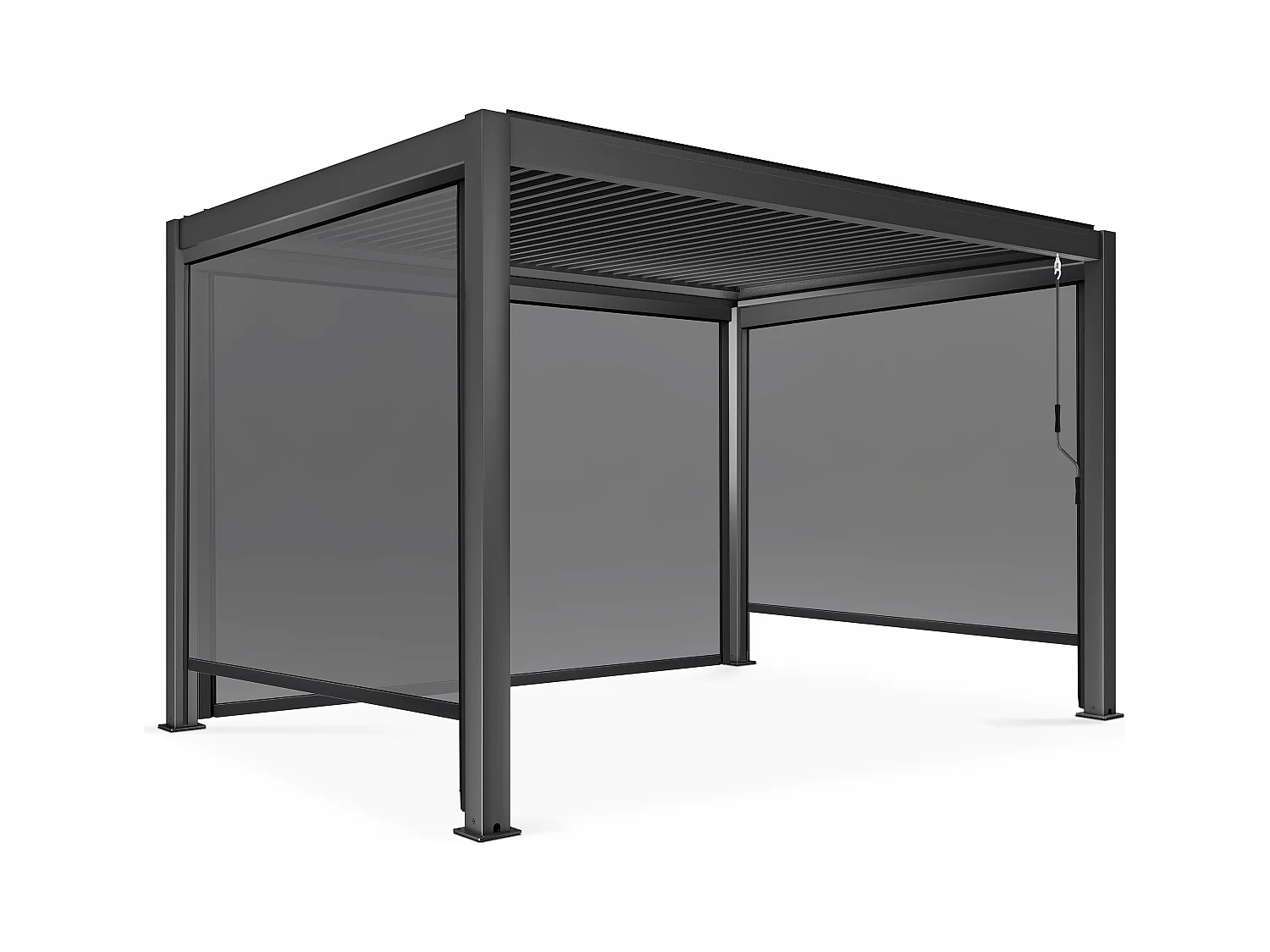 Pergola bioclimatique 3 x 4 m autoportée avec 3 stores gris