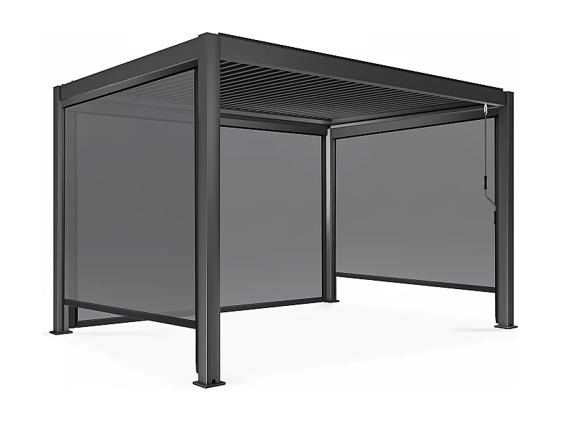 Pergola bioclimatique 3 x 4 m autoportée avec 3 stores gris