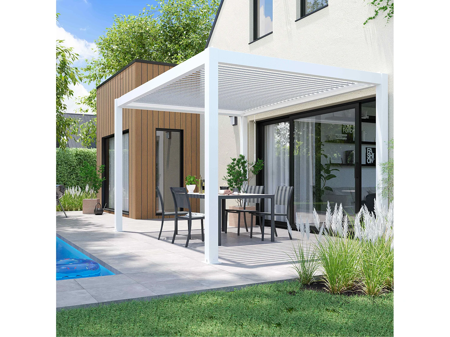 Pergola bioclimatique autoportée blanche 3x4m