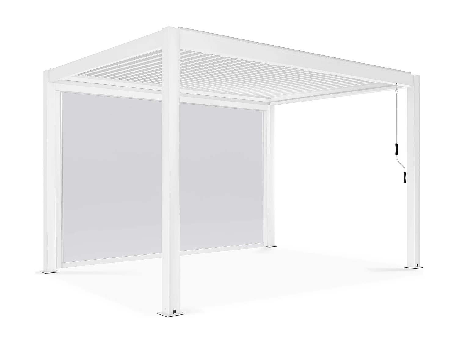 Pergola bioclimatique 3x4m autoportée avec 1 store 3,73 x 2,34 m blanc