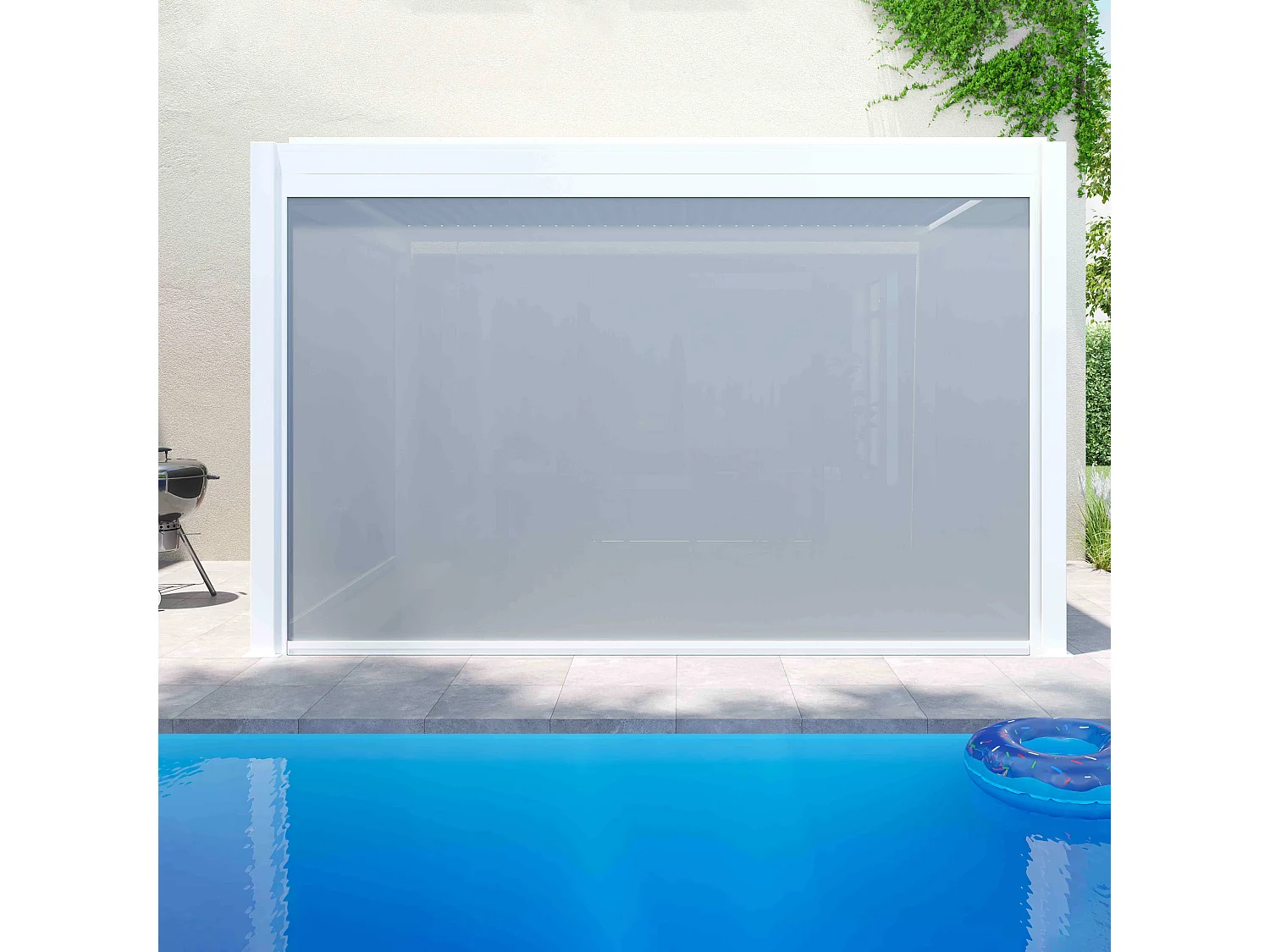 Pergola bioclimatique 3x4m autoportée avec 1 store 3,73 x 2,34 m blanc