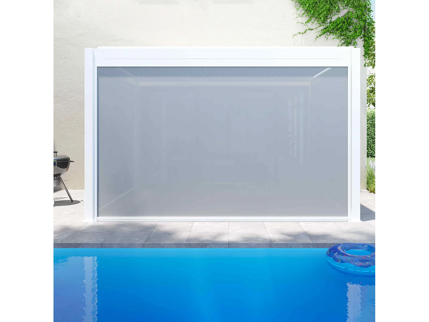 Vrijstaande bioklimatologische pergola 3x4m en 2 luifels in wit