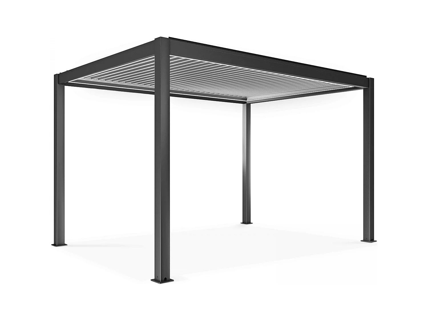 Pergola bioclimatique autoportée motorisée et éclairée 3 x4 x2,5m gris