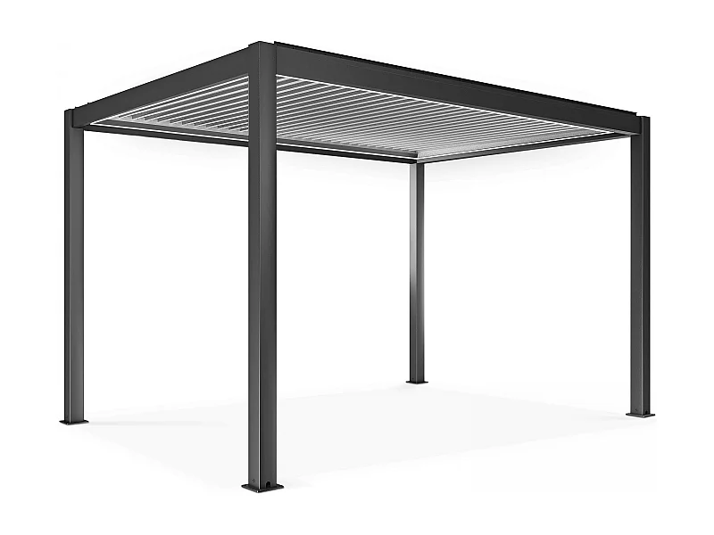 Pergola bioclimatique autoportée motorisée et éclairée 3 x4 x2,5m gris