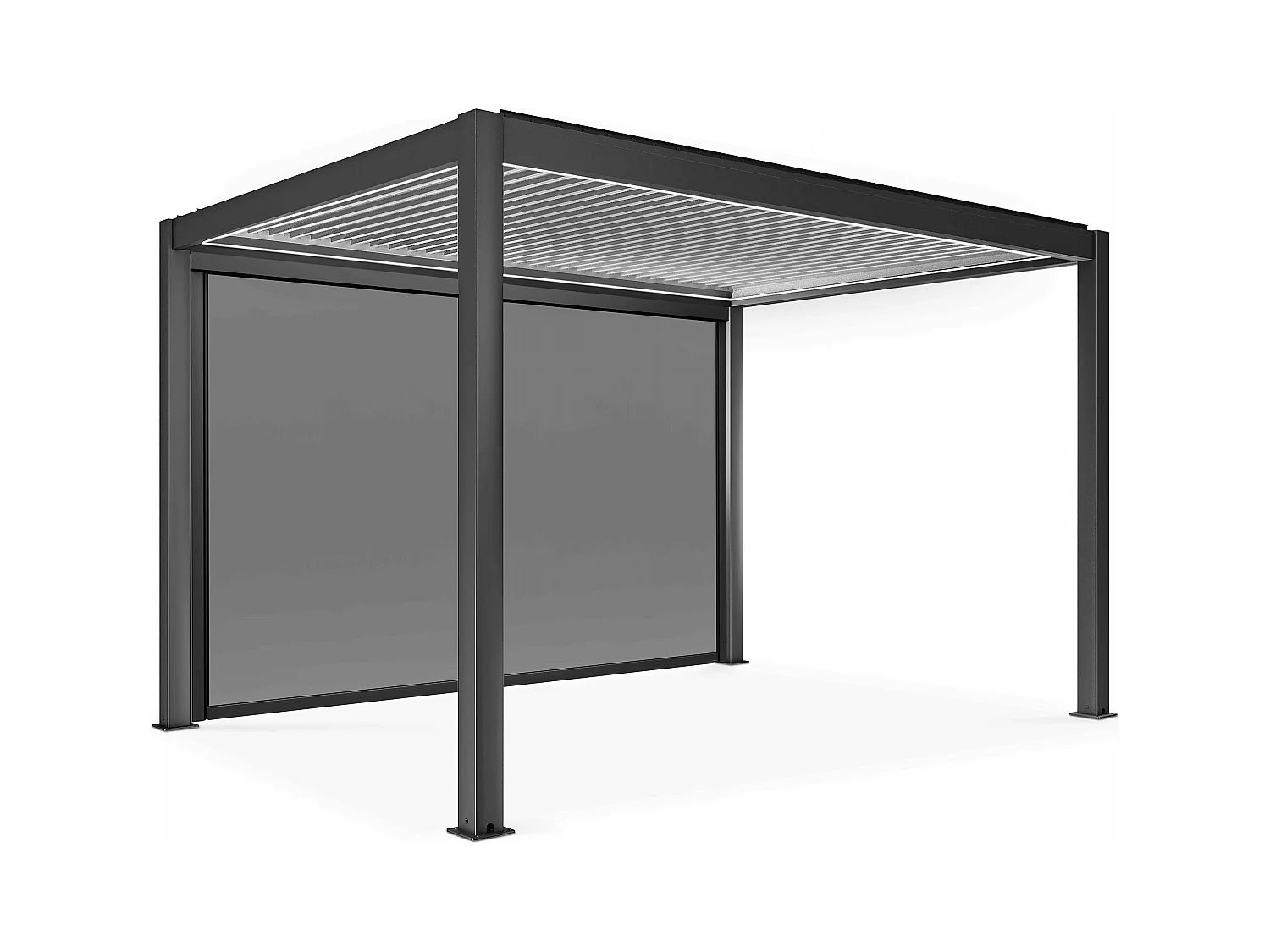 Pergola bioclimatique autoportée motorisée et éclairée 3x4m et 1 store