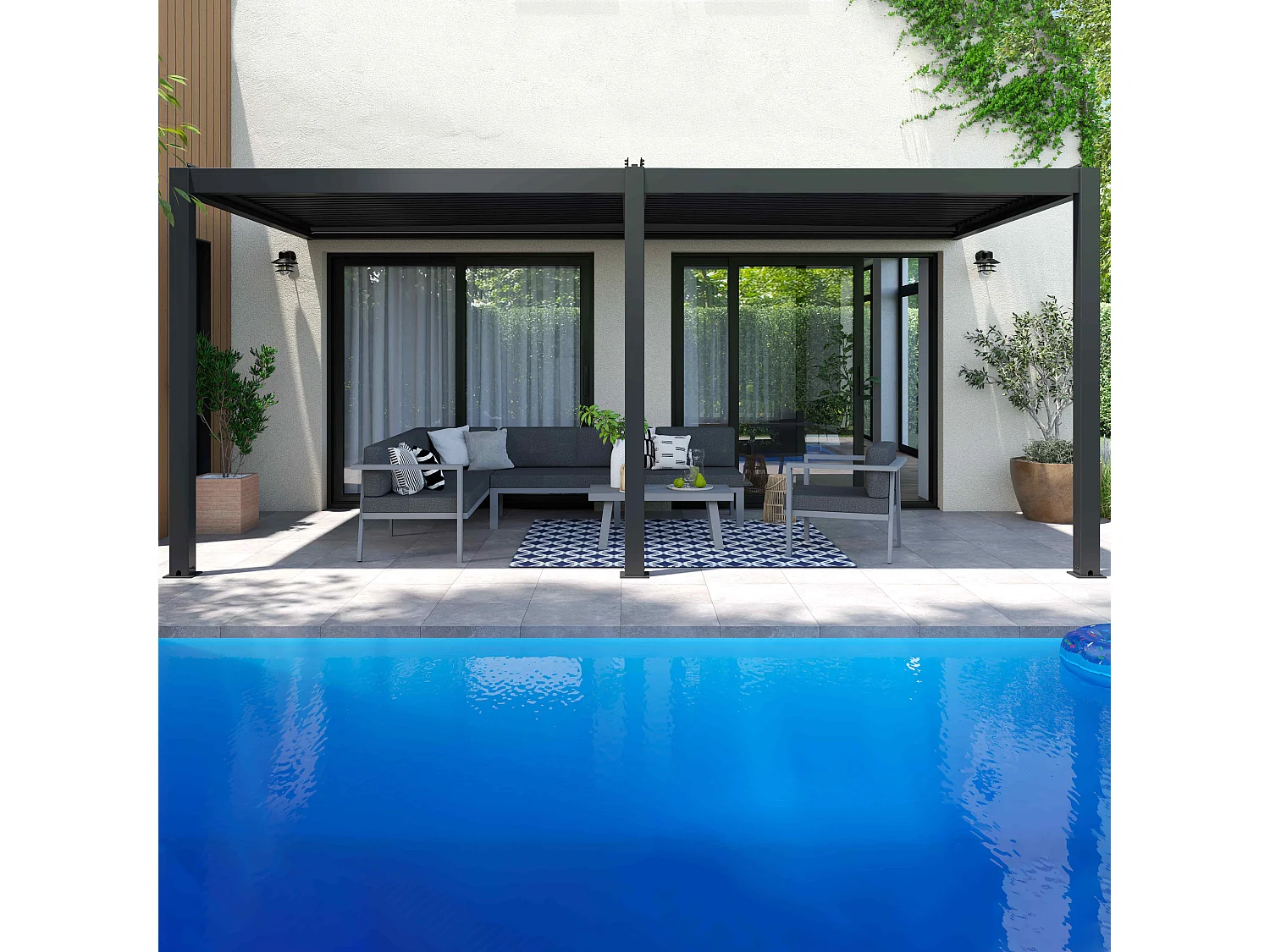 Bioklimatologische pergola van 3x6m en 2 zonneschermen van 2,66x2,34m