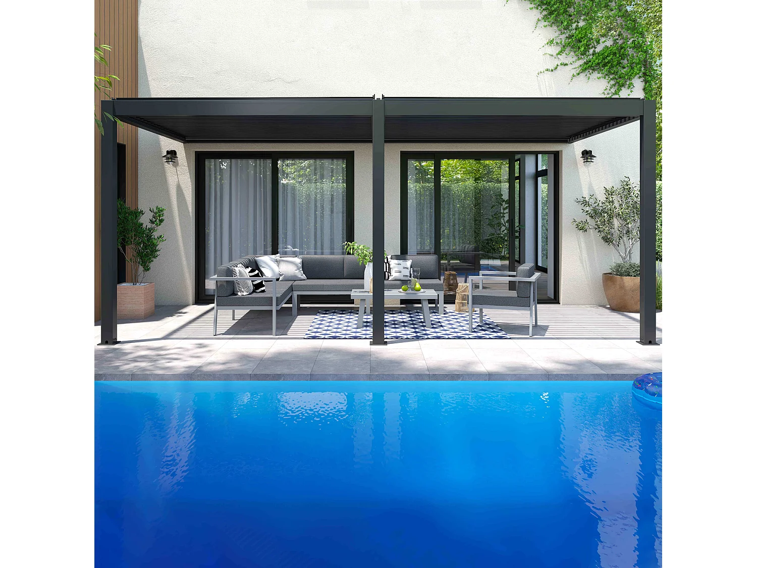 Pergola bioclimatique adossée Aluminium 6 x 3 x 2.5 m